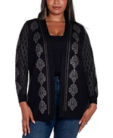 Belldini Black Label Plus Lurex Jacquard Open-Front Cardigan Sweater