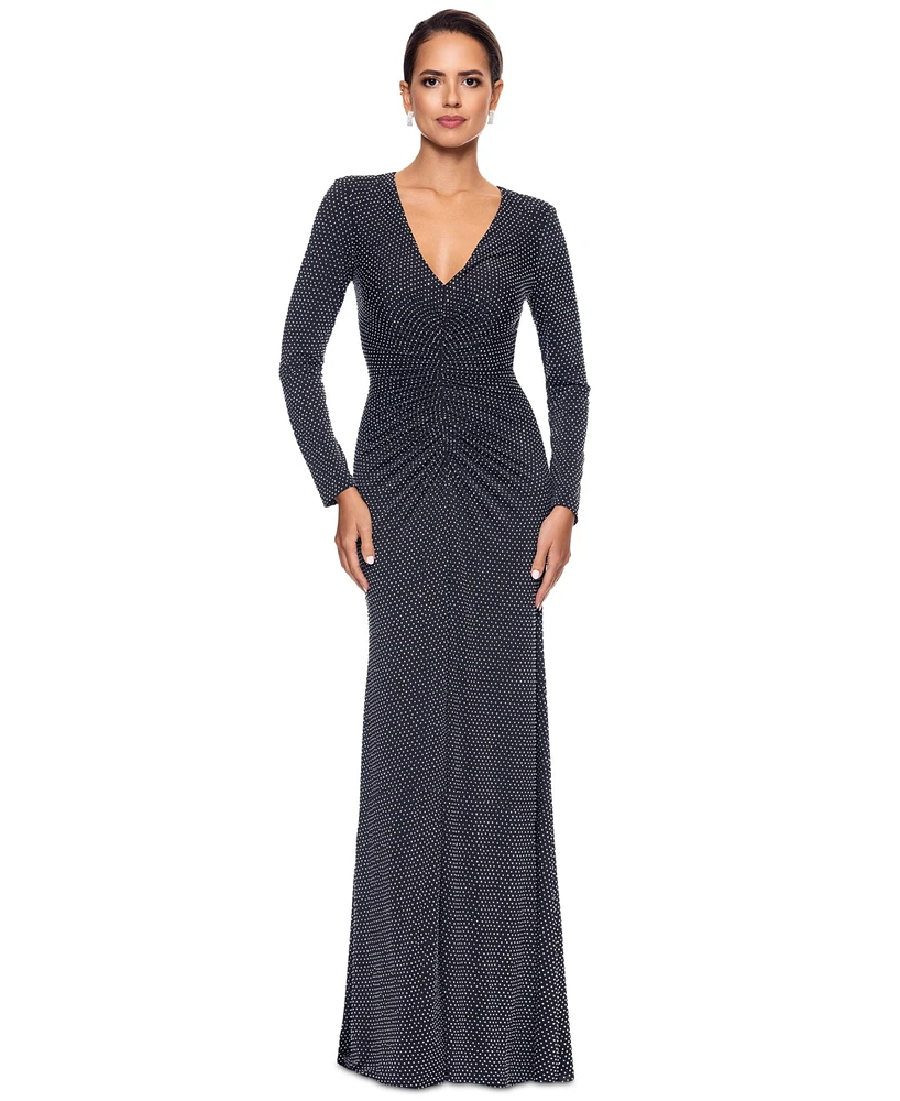 Xscape Petite Studded Gathered-Front Evening Gown