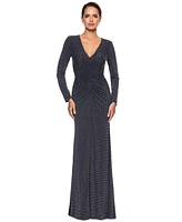 Xscape Petite Studded Gathered-Front Evening Gown