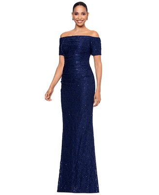 Xscape Petite Off-The-Shoulder Lace Evening Gown