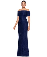 Xscape Petite Off-The-Shoulder Lace Evening Gown