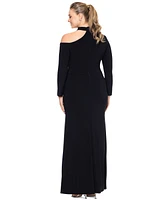 Xscape Plus Shoulder-Cutout High-Slit Evening Gown