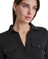 Dkny Jeans Petite Cotton Collared Button-Front Shirt