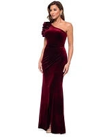 Xscape Women's One-Shoulder Ruffle-Trim Velvet Gown