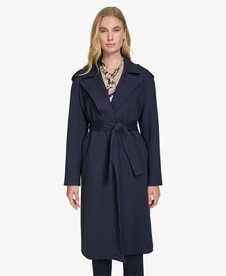 Tommy Hilfiger Women's Ponte Belted Long-Sleeve Trench Coat