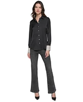 Karl Lagerfeld Paris Women's Rhinestone-Cuff Button-Down Top