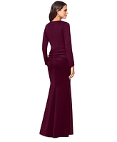 Xscape Women's Square-Neck Draped Long-Sleeve Gown