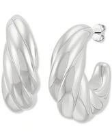 Polished Shrimp Style Medium Hoop Earrings in Sterling Silver, 1.3"