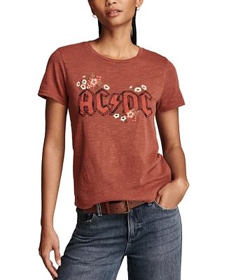 Lucky Brand Women's Acdc High-Voltage Floral Classic Crewneck T-Shirt