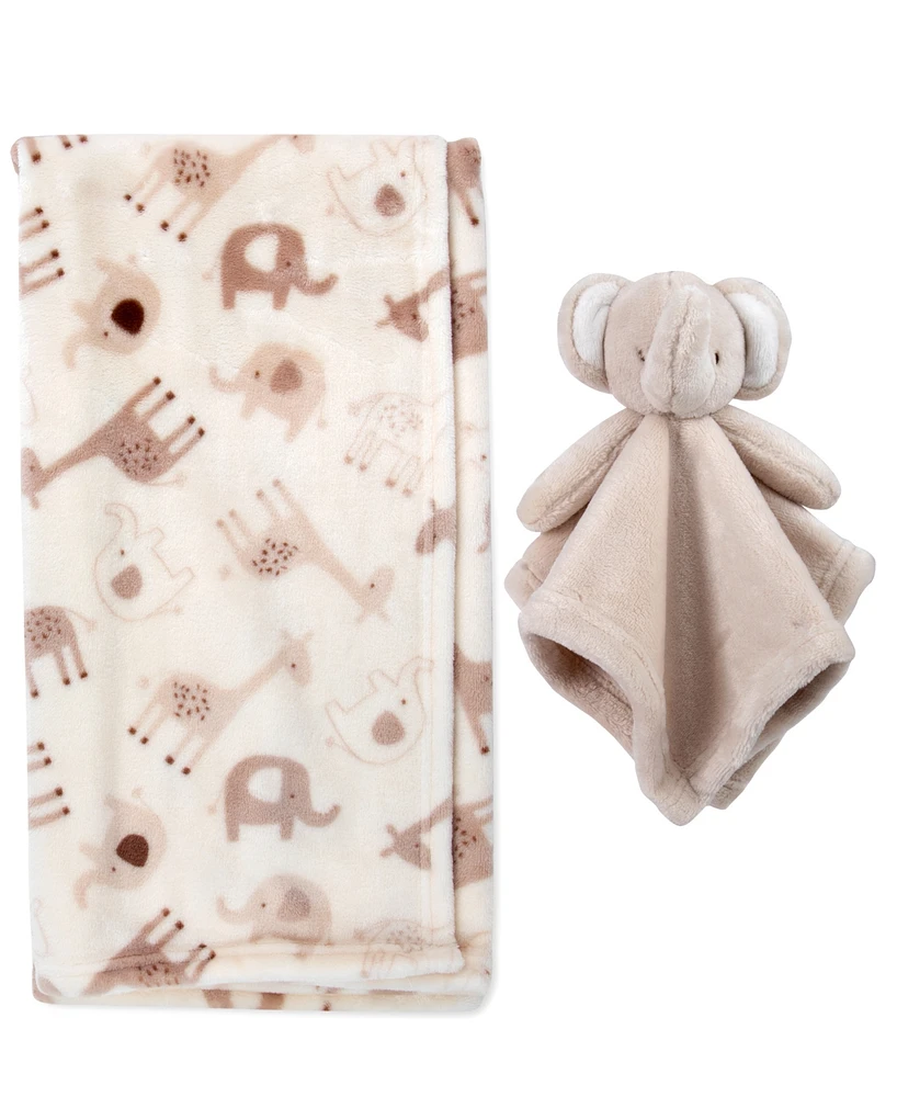 Jessica Simpson Baby Boys Zoo Animal Blanket with Elephant Lovey, 2-Piece Set