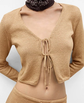 Mango Women's Bow Detail Knitted Cardigan Sweater