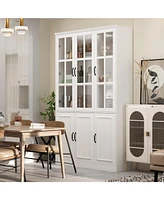 Famapy White 10-Shelf Wood Standard Bookcase With Doors, Drawers