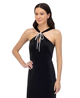 Eliza J Women's Rhinestone Bow Velvet Halter Gown