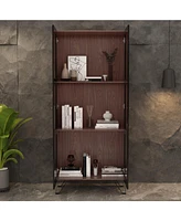 Famapy Brown 2-Door Wood Bookcase Bookshelf with 3-Tier Shelves