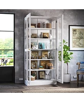 Famapy 6-Shelf Standard Bookcase Bookshelf with 2-Glass Door