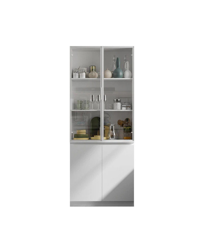 Famapy White Wood Accent Storage Cabinet With Tempered Glass Doors