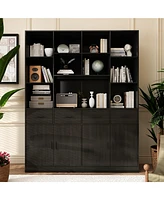 Famapy 15-Shelf Standard Bookshelf with Adjustable Shelves, 4 Drawers