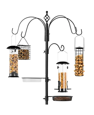 Best Choice Products 89in 6-Hook Bird Feeding Station, Steel Multi-Feeder Stand w/ 4 Feeders, Tray, Bath