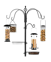 Best Choice Products 89in 6-Hook Bird Feeding Station, Steel Multi-Feeder Stand w/ 4 Feeders, Tray, Bath