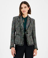 Anne Klein Women's One-Button Long-Sleeve Tweed Jacket