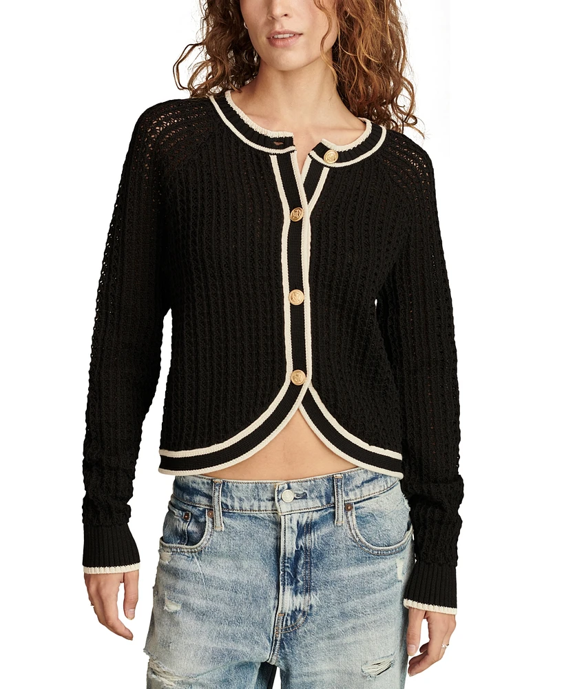 Lucky Brand Women's Contrast-Trim Button-Front Sweater Jacket