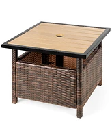 Best Choice Products Wicker Rattan Patio Side Table Outdoor Furniture for Garden, Pool, Deck w/ Umbrella Hole