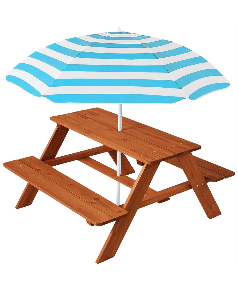 Best Choice Products Kids Wooden Picnic Table, Outdoor Activity Table w/ Adjustable Umbrella, Seats