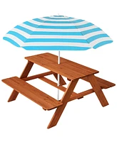 Best Choice Products Kids Wooden Picnic Table, Outdoor Activity Table w/ Adjustable Umbrella, Seats