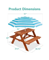 Best Choice Products Kids Wooden Picnic Table, Outdoor Activity Table w/ Adjustable Umbrella, Seats