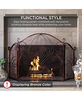 Best Choice Products 3-Panel 55x33in Wrought Iron Fireplace Safety Screen Decorative Scroll Spark Guard Cover