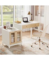 Tribesigns Computer Desk with Drawers, Home Office Desk with Storage Cabinet and Printer Space, Modern Reversible Study Writing Table Workstation for