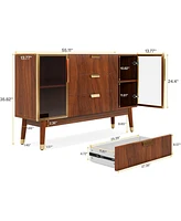 Tribesigns Sideboard Buffet Cabinet, Mid-Century Buffet Cabinet with 2 Doors & 3 Drawers, 55.1'' Kitchen Storage Cabinet with Solid Wood Legs, Accent