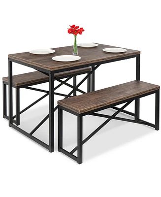 Best Choice Products 45.5in 3-Piece Bench Style Dining Furniture Set, 4-Person Dinette w/ 2 Benches, Table