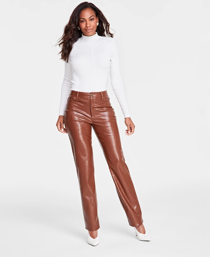 I.n.c. International Concepts Women's Faux-Leather Embossed Straight Pants, Created for Macy's