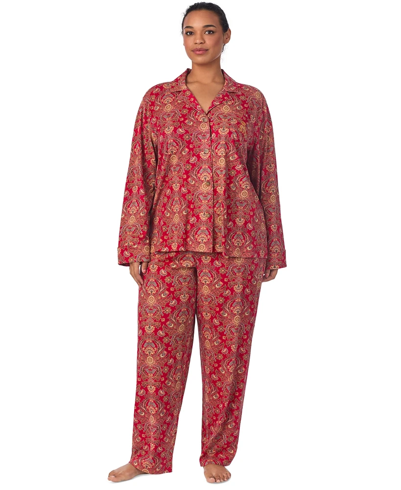 Lauren Ralph Plus Paisley Notched-Collar Pajama Set