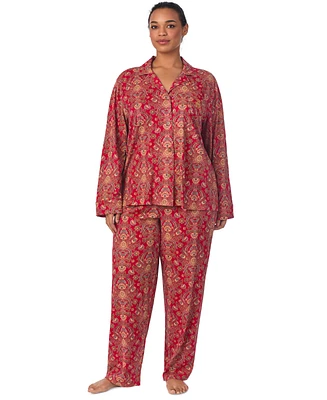 Lauren Ralph Plus Paisley Notched-Collar Pajama Set