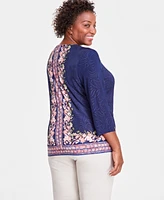 Jm Collection Plus Enchantment Floral Jacquard Top, Created for Macy's