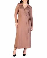 24seven Comfort Apparel Plus Size Collared Wrap Maxi Dress