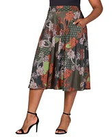 24seven Comfort Apparel Plus Elastic Waist Midi Skirt with Pockets