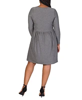24seven Comfort Apparel Plus Long Sleeve Knee Length Dress