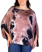 24seven Comfort Apparel Plus Tie Dye Batwing Sleeve Relax Fit Top