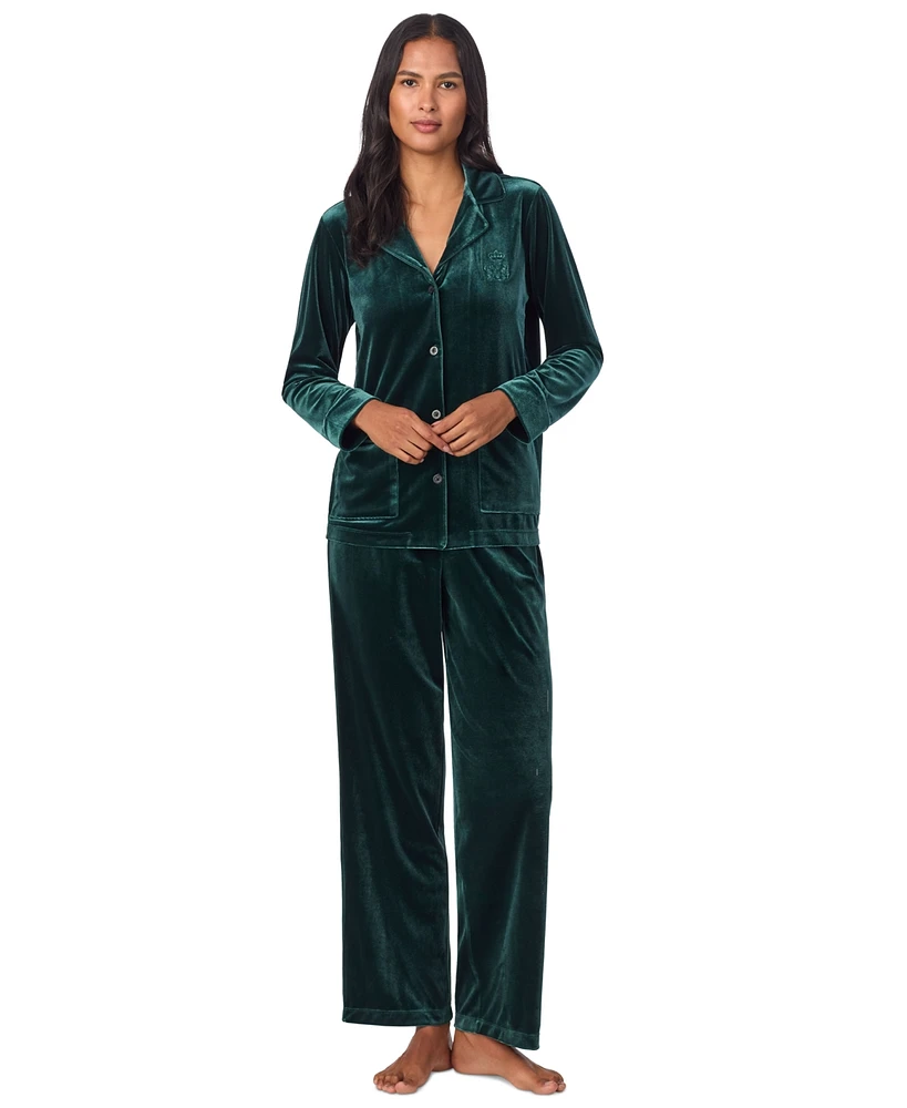 Lauren Ralph Women's Velvet Notched-Collar Pajama Set