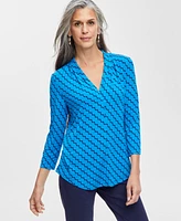 Jm Collection Women's Printed V-Neck Blouse, Exclusively at Macy's