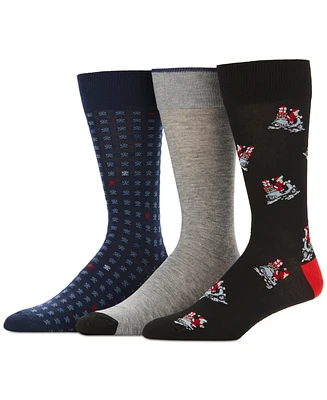 Perry Ellis Portfolio Men's 3-Pack Santa on a Vespa and Holiday Print Dress Socks