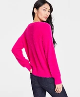 I.n.c. International Concepts Women's Eyelash V-Neck Sweater, Created for Macy's