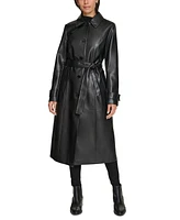 Calvin Klein Women's Belted Faux-Leather Trench Coat