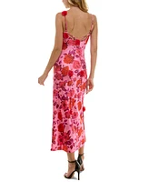 Crystal Doll Juniors' Strappy Floral Satin Maxi Dress