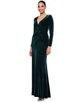 Betsy & Adam Women's Velvet Rosette Long-Sleeve Gown