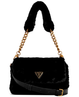 Guess Samia Flap Small Faux-Fur Shoulder Bag