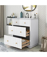 Slickblue Modern White Bathroom Vanity Cabinet with Two Drawers for Ample Storage